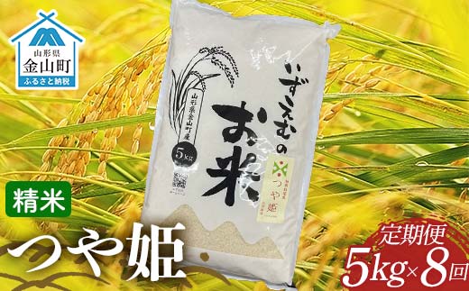 先行予約 令和7年産 金山町産つや姫 定期便 5kg×8回（40kg） 米 お米 白米 ご飯 精米 ブランド米 つや姫 送料無料 東北 山形 金山町 F4B-0612