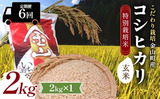 【令和7年産】定期6回 金山町産 特別栽培米 コシヒカリ 玄米 2kg 米 お米 ご飯 ブランド米 定期便 F4B-0630