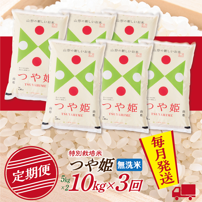 【定期便】【無洗米】 令和7年産 山形県産 つや姫 10kg (5kg×2)  3回配送