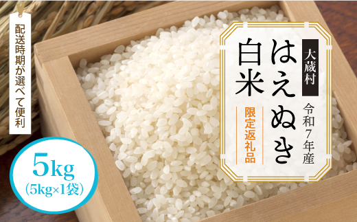■数量限定返礼品■ ＜令和7年産＞ はえぬき 【白米】 5kg （5kg×1袋） 配送時期指定できます！ 大蔵村 令和8年2月上旬より順次配送開始