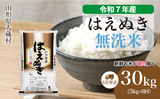 ＜令和7年産米＞ はえぬき 【無洗米】30kg定期便 (5kg×6回)　配送時期指定できます！ 申込完了後約2週間で順次配送