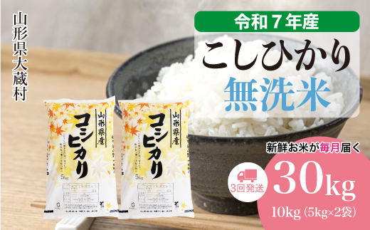 ＜令和7年産米＞ こしひかり 【無洗米】30kg定期便 (10kg×3回)　配送時期指定できます！ 申込完了後約2週間で順次配送