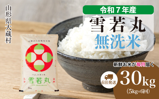 ＜令和7年産米＞ 雪若丸 【無洗米】30kg定期便 (5kg×6回)　配送時期指定できます！ 申込完了後約2週間で順次配送
