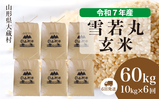 ＜令和7年産米＞ 雪若丸 【玄米】60kg定期便(10kg×6回)　配送時期指定できます！ 申込完了後約2週間で順次配送