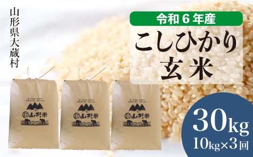 [令和6年産米] 山形県産 コシヒカリ[玄米]30kg 定期便 (10kg×3回) 配送時期指定できます! 大蔵村