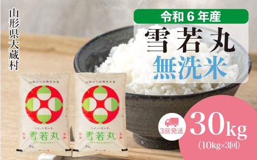 [令和6年産米] 山形県産 雪若丸[無洗米]30kg定期便 (10kg×3回) 配送時期指定できます! 大蔵村