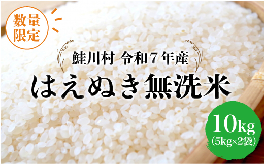 ◇数量限定品◇ ＜令和7年産＞ はえぬき 【無洗米】 10kg （5kg×2袋）鮭川村 《配送時期指定可》 ご入金確認後約2週間程度で順次配送