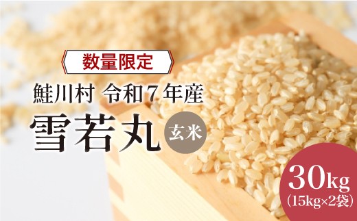 ◇数量限定品◇ ＜令和7年産＞ 雪若丸 【玄米】 30kg （15kg×2袋）鮭川村  《配送時期指定可》 ご入金確認後約2週間程度で順次配送
