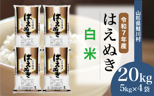 ＜令和7年産米＞ 山形県産 はえぬき 【白米】 20kg （5kg×4袋） 配送時期指定できます！ 申込完了後約2週間程度で順次配送