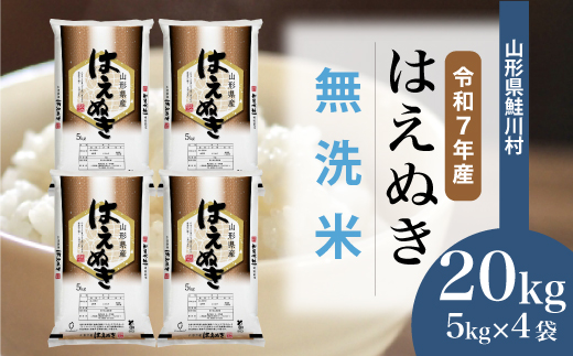 ＜令和7年産米＞ 山形県産 はえぬき 【無洗米】 20kg （5kg×4袋） 配送時期指定できます！ 申込完了後約2週間程度で順次配送