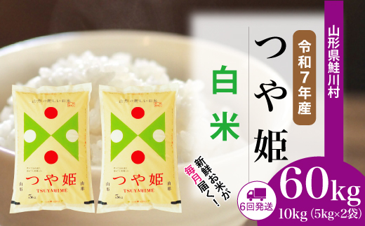 ＜令和7年産米＞ 山形県産 特別栽培米 つや姫 【白米】60kg定期便(10kg×6回)　配送時期指定できます！ 申込完了後約2週間程度で順次配送