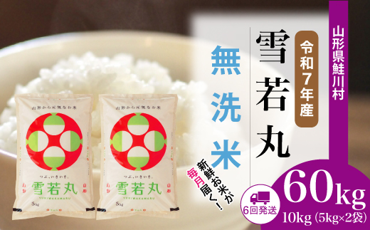 ＜令和7年産米＞ 山形県産 雪若丸 【無洗米】60kg定期便(10kg×6回)　配送時期指定できます！ 申込完了後約2週間程度で順次配送