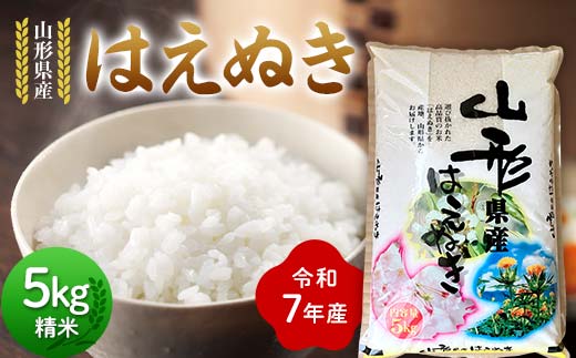 令和7年度 山形県産 はえぬき 5kg 精米 2025年10月下旬から順次発送 白米 お米 米 米米 新米 ご飯 ごはん ブランド米 銘柄米 2025年産 令和7年度産 家庭用 自宅用 贈答用 お取り寄せ 食品 山形県 戸沢村 F7W-0098