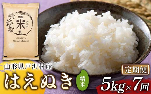 【定期便7回】令和7年度 山形県戸沢村産 はえぬき 5kg×7回 合計35kg 精米 白米 お米 米 米米 新米 ご飯 ごはん ブランド米 銘柄米 2025年産 令和7年度産 家庭用 自宅用 贈答用 お取り寄せ 食品 定期便 頒布会 毎月届く 山形県 戸沢村  F7W-0190