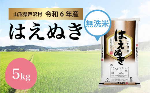 [令和6年産米受付 配送時期指定可] はえぬき [無洗米] 5kg (5kg×1袋) 戸沢村