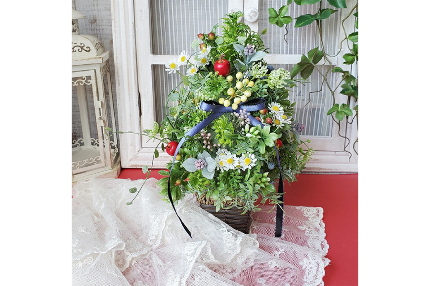 フラワーアレンジメント アーティフィシャルフラワー グリーンツリー [La.Rose Fleur 山形県 高畠町 tk06ayt140004] 花 はな 造花 フラワー アレンジメント インテリア 飾付 ハンドメイド ツリー クリスマス