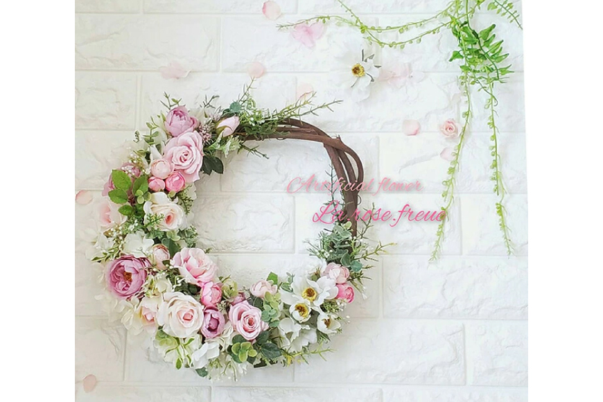 フラワーアレンジメント インテリアリースブーケ [La.Rose Fleur 山形県 高畠町 tk06ayt140010] 花 はな 造花 フラワー アレンジメント インテリア 飾付 ハンドメイド