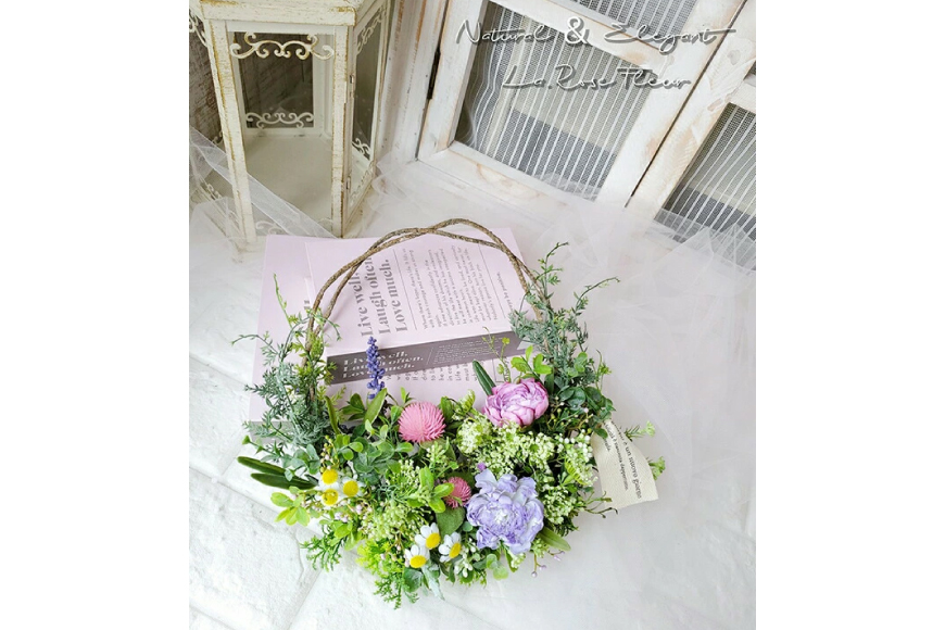 フラワーインテリア ミニハンギング バスケット 1個 [La.Rose Fleur 山形県 高畠町 tk06ayt140030] 花 はな 造花 フラワー アレンジメント インテリア 飾付 ハンドメイド