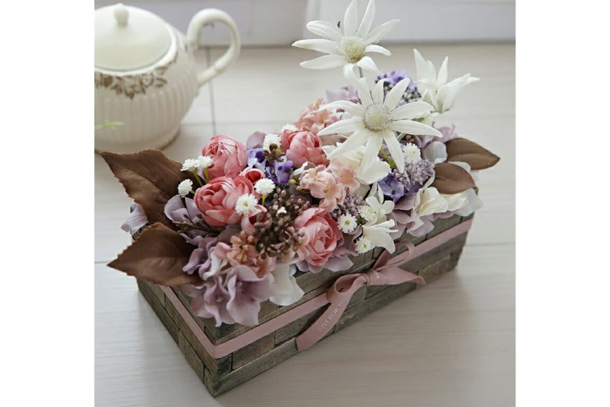 フラワーアレンジメント スモールガーデン ピンク 1個 [La.Rose Fleur 山形県 高畠町 tk06ayt140034] 花 はな 造花 フラワー アレンジメント インテリア 飾付 ハンドメイド