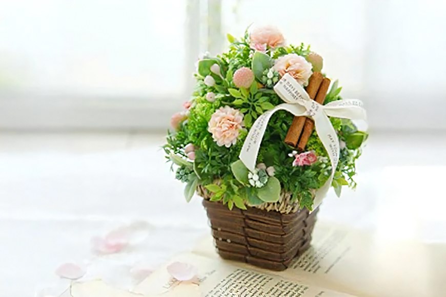 フラワーアレンジメント ミニグリーンツリー 1個 [La.Rose Fleur 山形県 高畠町 tk06ayt140036] ツリー 花 はな 造花 フラワー アレンジメント インテリア 飾付 ハンドメイド