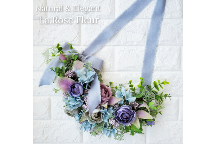フラワーリース ハーフムーンリース 1個 [La.Rose Fleur 山形県 高畠町 tk06ayt140016] 花 はな 造花 フラワー アレンジメント インテリア 飾付 ハンドメイド