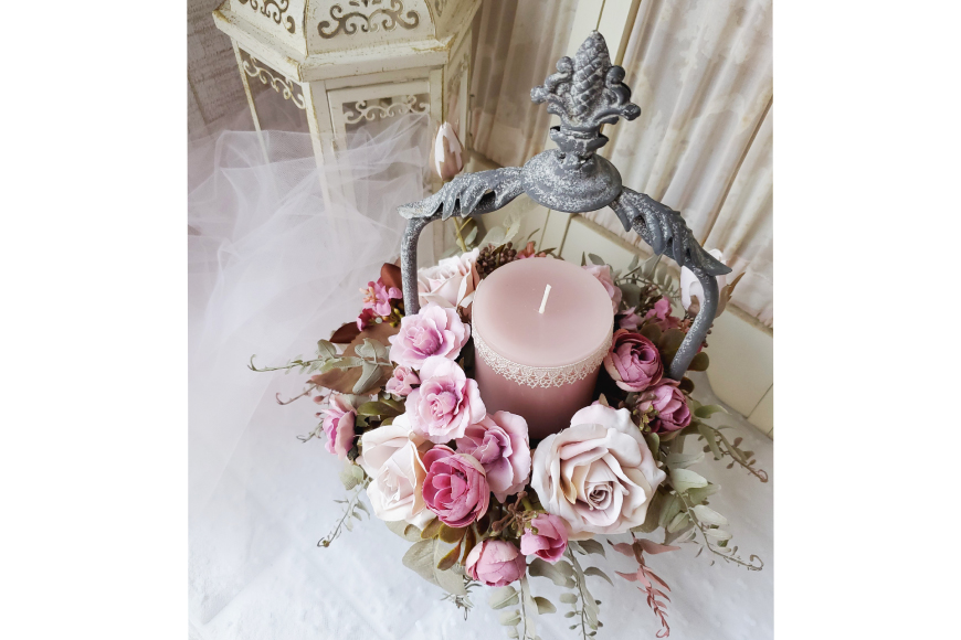 フラワーアレンジメント 薔薇のコンポート 1個 キャンドル 付き [La.Rose Fleur 山形県 高畠町 tk06ayt140021] ハンドメイド 薔薇 バラ コンポート 花 はな 造花 フラワー アレンジメント インテリア 飾付