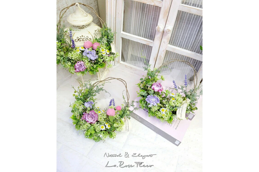 フラワーインテリア ミニハンギング バスケット 1個 [La.Rose Fleur 山形県 高畠町 tk06ayt140030] 花 はな 造花 フラワー アレンジメント インテリア 飾付 ハンドメイド