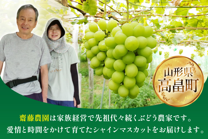 【期間限定発送】【2026年発送】 シャインマスカット 秀品 約2kg (約3〜4房) [齋藤農園 山形県 高畠町 tk06bgt070000] ぶどう ブドウ 葡萄 マスカット フルーツ 果物 くだもの 産地直送 農家直送 冷蔵 果実
