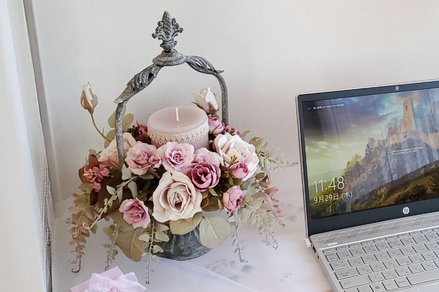 フラワーアレンジメント 薔薇のコンポート 1個 キャンドル 付き [La.Rose Fleur 山形県 高畠町 tk06ayt140021] ハンドメイド 薔薇 バラ コンポート 花 はな 造花 フラワー アレンジメント インテリア 飾付