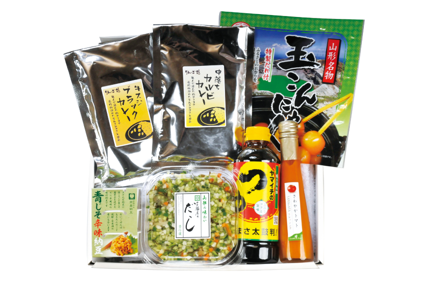 夏 限定 詰め合わせ 7点 セット [高畠町観光協会 山形県 高畠町 tk06ays670007] だし 山形のだし ドレッシング トマト 青じそ 納豆 つゆ 調味料 こんにゃく 玉こん カレー カルビ 牛すじ 牛スジ 山形 食べ比べ 期間限定