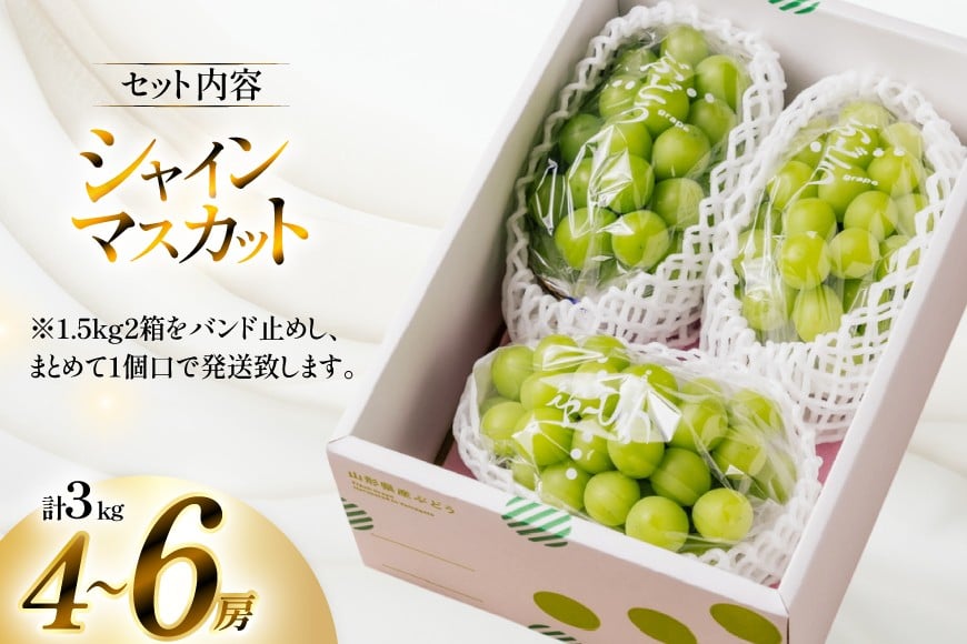 【期間限定発送】 シャインマスカット 4〜6房 約 3kg [いわた果樹園 山形県 高畠町 tk06ayt400002] ぶどう ブドウ 葡萄 フルーツ 果物 くだもの 3キロ 甘い