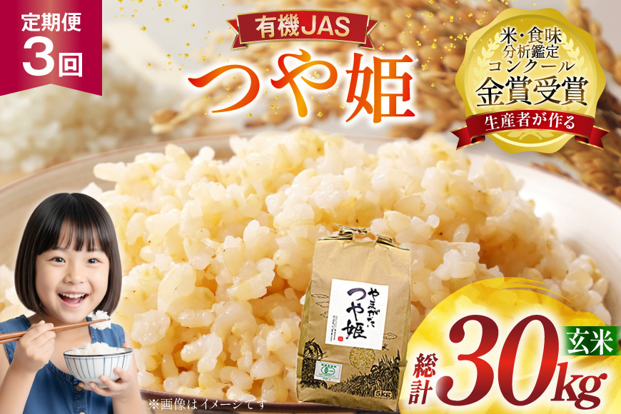 米 3回 定期便 令和7年産 つや姫 10kg 有機JAS 玄米 [農家の蔵出し米生産組合 山形県 高畠町 tk06ays900013] コメ ご飯 ごはん お米 ブランド米