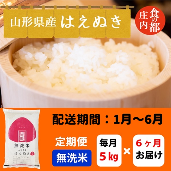 【1月～6月発送】無洗米山形県産はえぬき5kg×6回【定期便6回】(みかわ振興公社《有限会社　阿部ベイコク》)