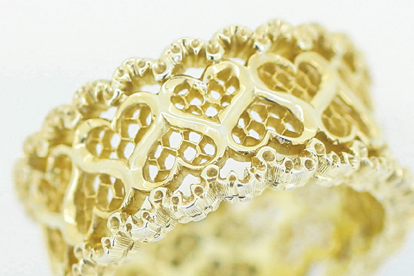 立体彫り×透かし ニドダーペリング 9号～20号 k18YG ギフト プレゼントに ジュエリーケース付き 受注生産