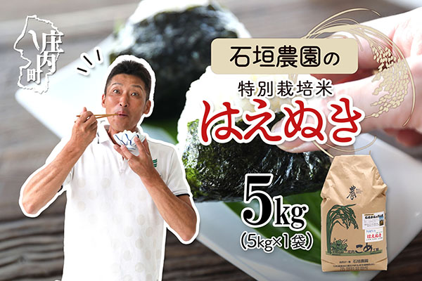 石垣農園の特別栽培米 はえぬき 5kg 令和7年産 2025年産 ブランド米 コシヒカリの原点、亀の尾発祥の地 庄内 はえぬき 5kg（5kg×1袋）