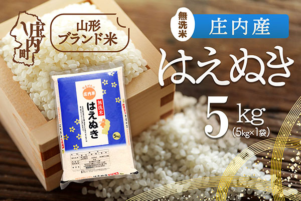 庄内産 はえぬき無洗米 5kg 令和7年産 2025年産 ブランド米 コシヒカリの原点、亀の尾発祥の地 庄内