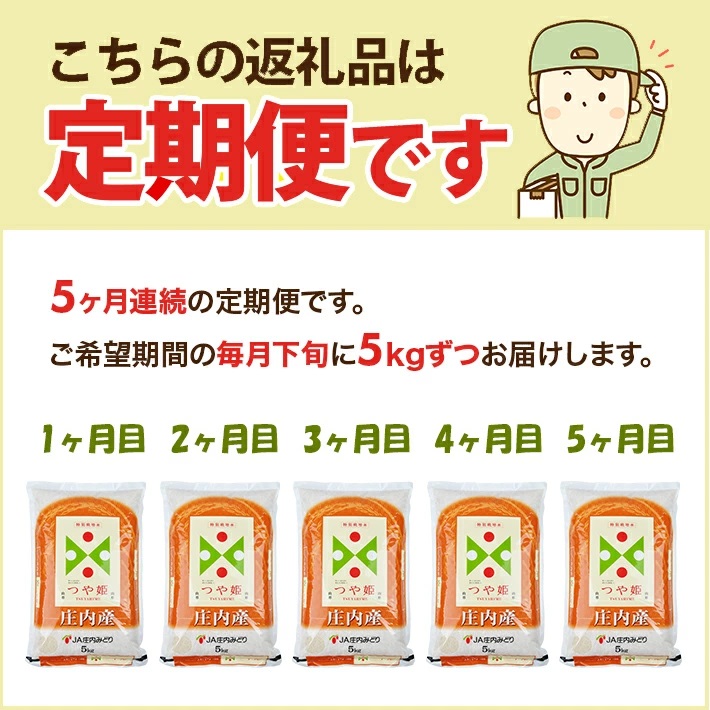 【定期便】つや姫5kg×5ヶ月連続 計25kg(2月～6月)