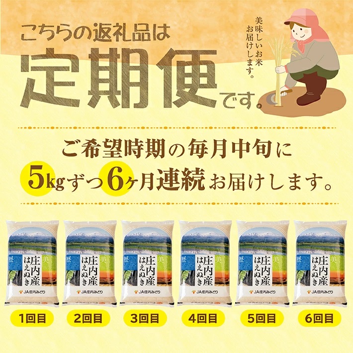 【定期便】はえぬき5kg×6ヶ月連続(4月～9月)