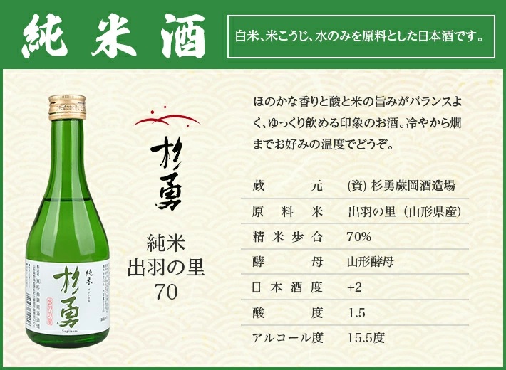 遊佐の銘酒 特定名称酒 飲み比べ300ml×5本セット 本醸造 純米 吟醸生 純米吟醸生 東北泉 杉勇