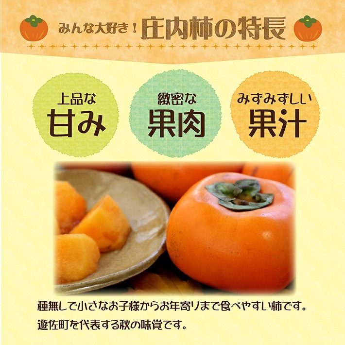 庄内柿 7.5kg 山形県遊佐町産 10月下旬～11月中旬頃お届け ※着日指定不可 東北 山形県 遊佐町 庄内地方 柿 カキ かき 種なし 種無し 平核無柿