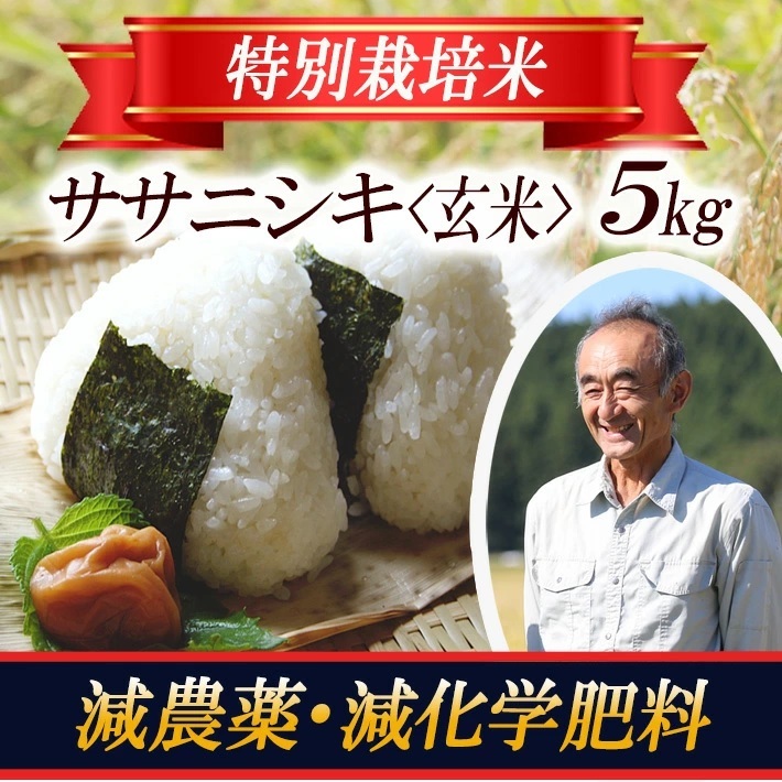 特別栽培米 ササニシキ 玄米 5kg 山形県遊佐産 鳥海山の恵（令和6年産米）