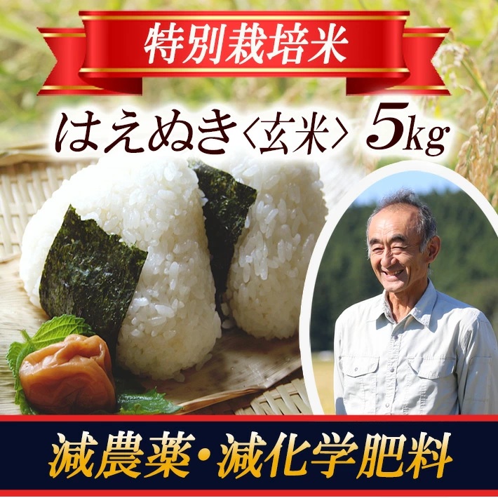 特別栽培米 はえぬき 玄米 5kg 山形県遊佐産 鳥海山の恵（令和7年産米）