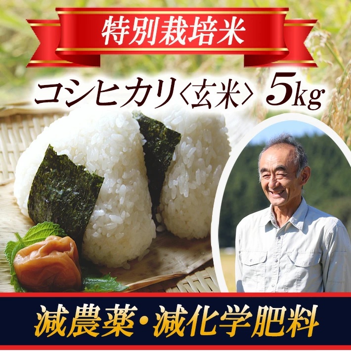 特別栽培米 コシヒカリ 玄米 5kg 山形県遊佐産 鳥海山の恵（令和7年産米）