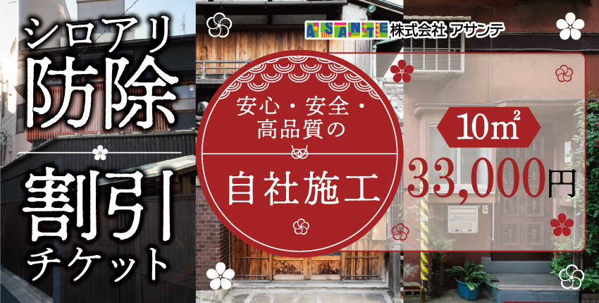 シロアリ 防除作業一式 10平米 チケット (3万3000円分)｜白アリ 白蟻 防除 対策 会津若松市 家 自宅 実家 別荘 クーポン 補助券 割引券 利用券 アサンテ [0906]