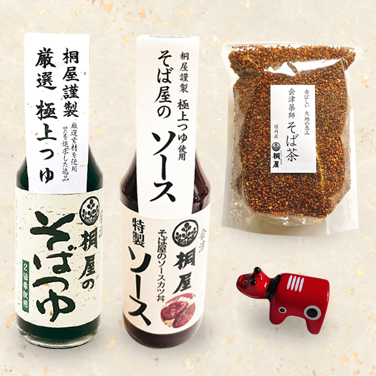 桐屋蕎麦セット 蕎｜そば 蕎麦 手打ち そばつゆ ソース みそ そば茶 箸置き そば屋 蕎麦屋 会津そば おそば 会津蕎麦 会津 会津若松 會津 きり屋 桐屋 ギフト 贈答 [1140]