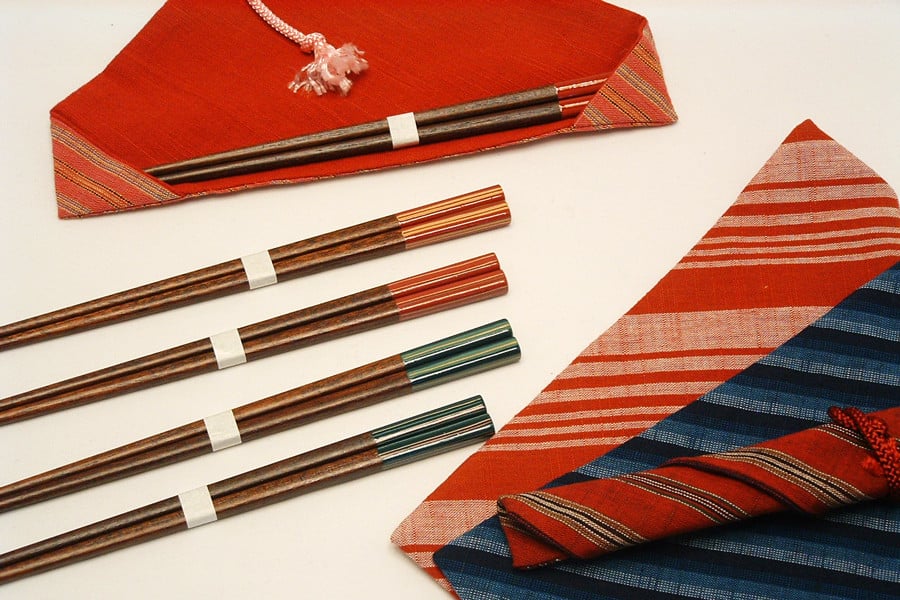 はじめての会津漆塗り箸と会津木綿携帯用箸袋セット 青系｜会津若松 会津塗 はし お箸 箸袋 会津木綿袋 伝統工芸品 [0577]