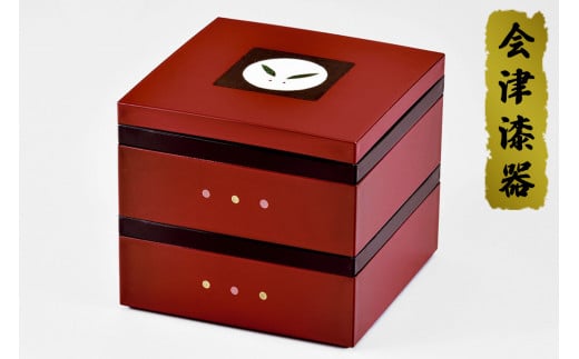 朱 5.0皿付二段重 福丸うさぎ (箸 2膳付き・手描) ｜会津若松 漆器 特産品 [0483]