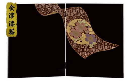 黒 衝立 帯桜｜会津若松 漆器 特産品 [0515]