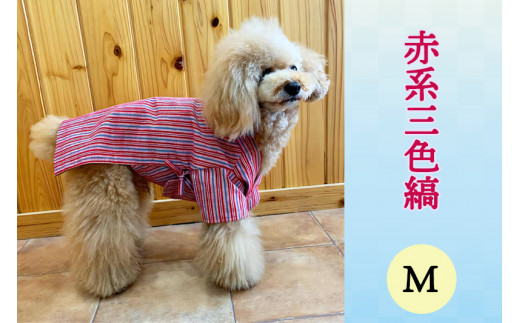 会津木綿甚平 【犬用】赤系三色縞 Mサイズ｜会津若松 犬の服 ペット ドッグ ドック ウェア [0712]