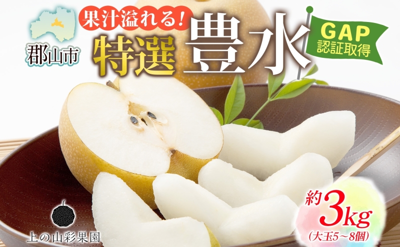 特選 豊水 約3kg 大玉 5～8個 なし 梨 ナシ もぎたて 甘い 旬 果物 GAP 認証 産地直送 贈り物 贈答用 送料無料 上の山 彩果園 福島県 郡山市